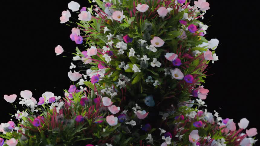 Flowers move up and down across the screen