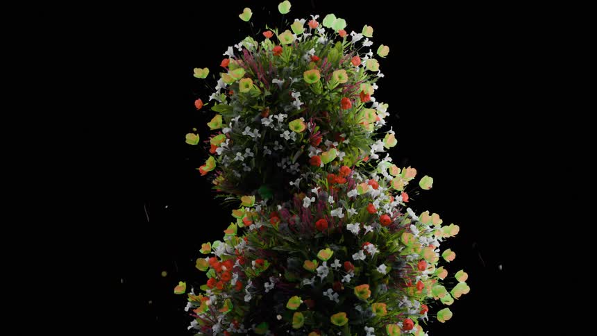 The figure is made of grass and has sprouting flowers