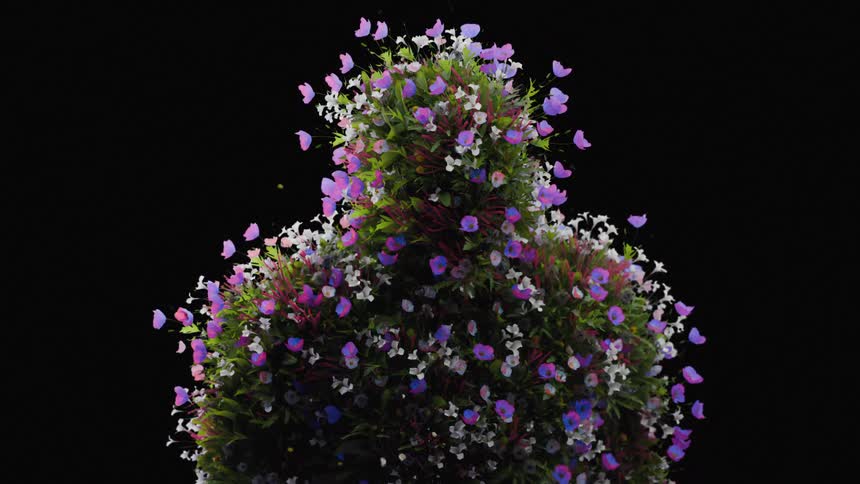Silhouette of a body formed by white and purple flowers