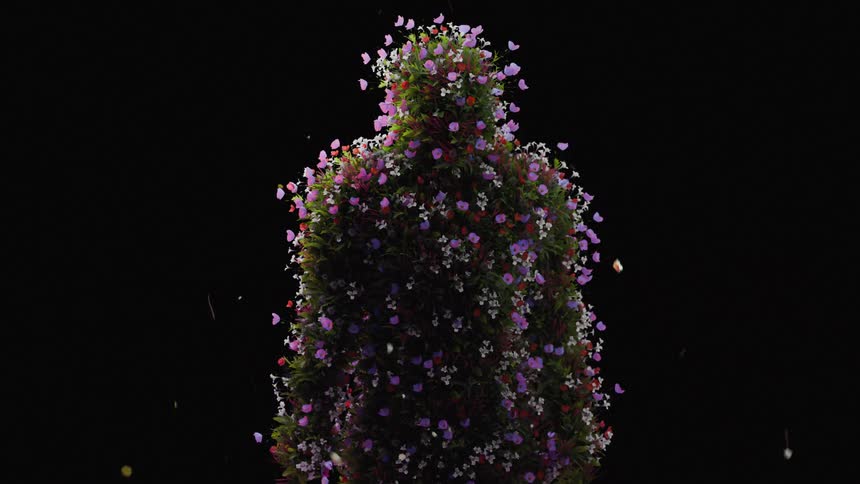 The flowers grow on the human figure shaped grass