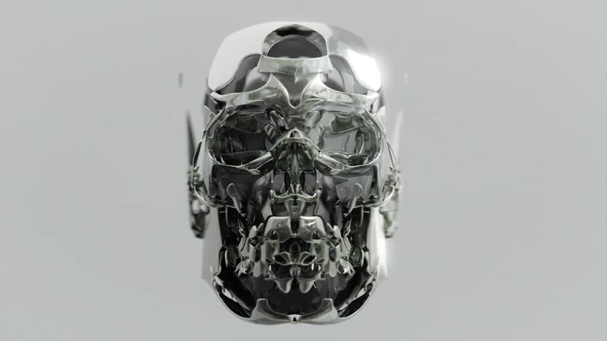 A silver skull morphing and shifting shapes and forms continuously