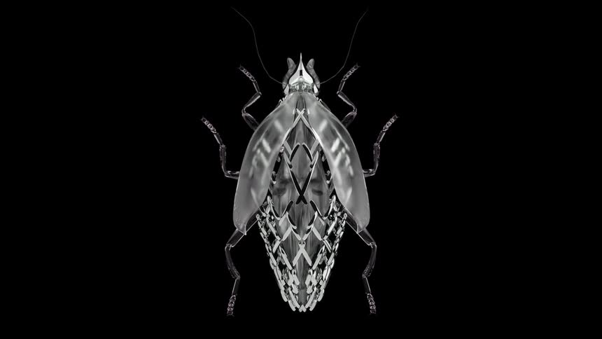 Animation of a silver insect fluttering its wings