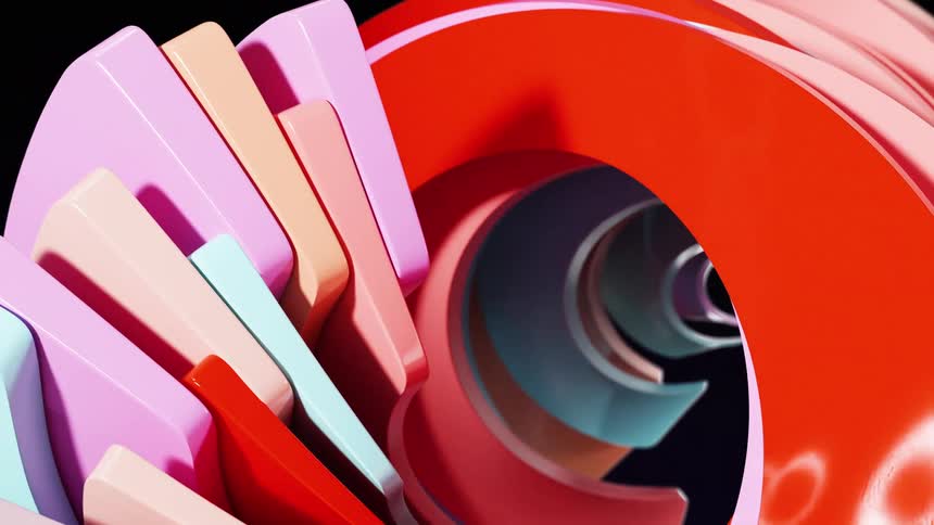 Abstract spiral in different color shades against a black background