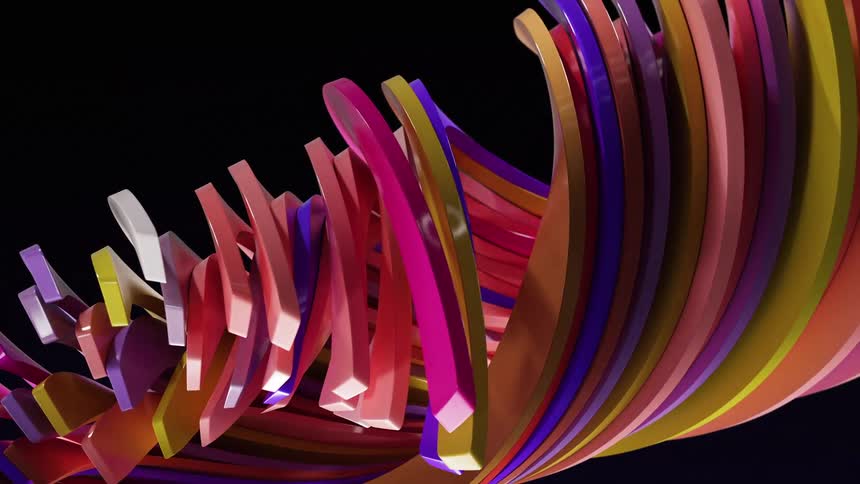 Lines of rainbow colors move and stack together in a curve