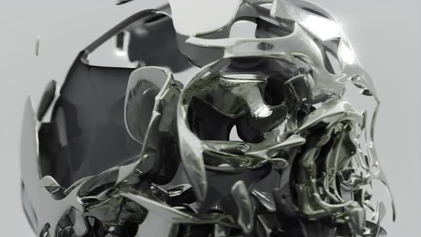 Closeup of an abstract liquid skull against a neutral background