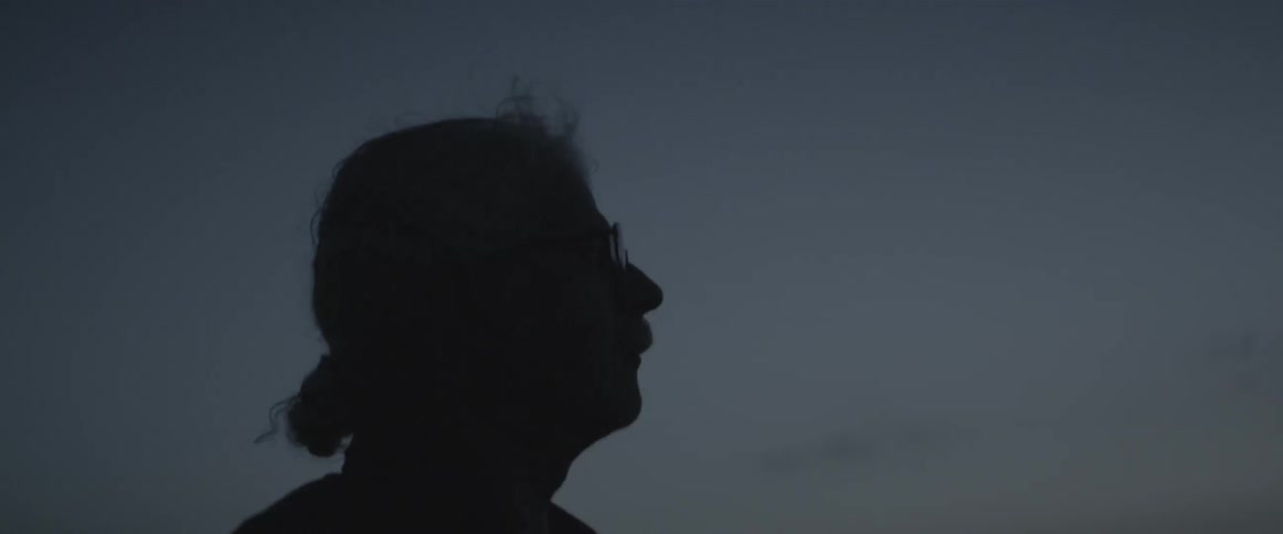 A man stands outdoors at dusk