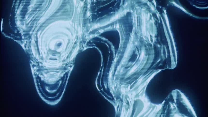Abstract blue liquid body in motion against a black background