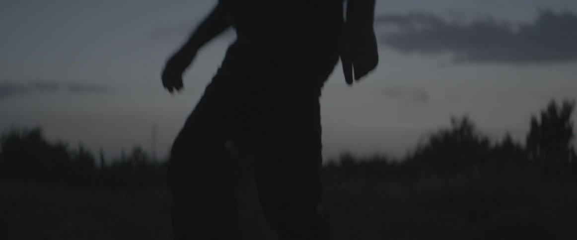 An older man with glasses walking along a field at dusk
