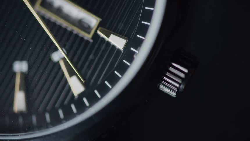 Close up of second hand moving clockwise on a wristwatch