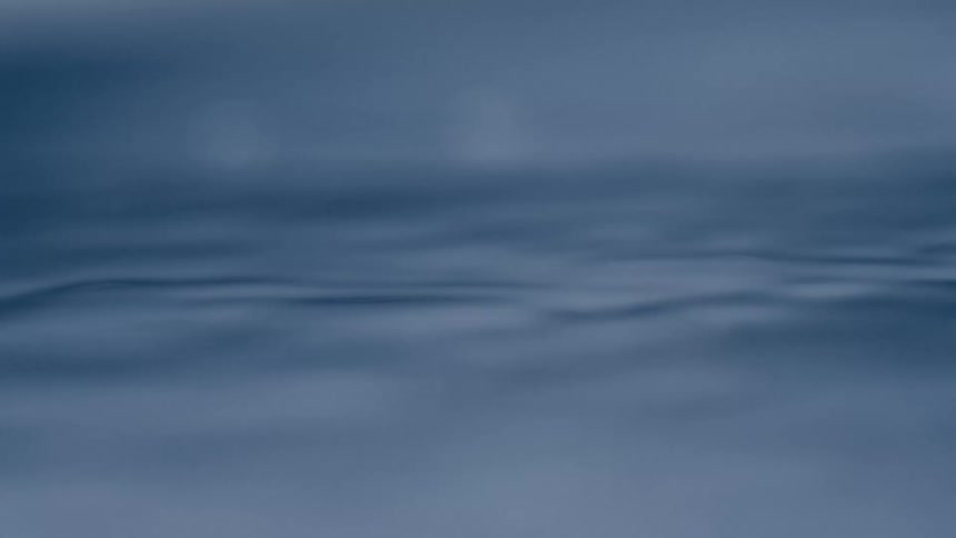A calm ripple forms on the surface of a blue body of water