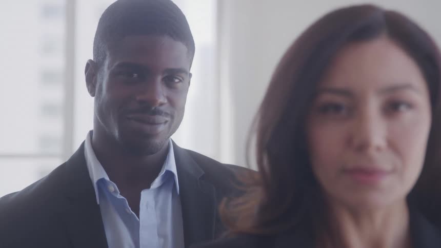 The man and woman smile together