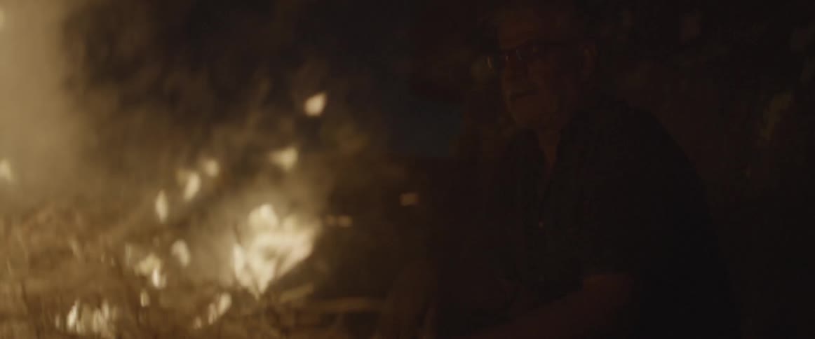 A man is watching a burning fire at night