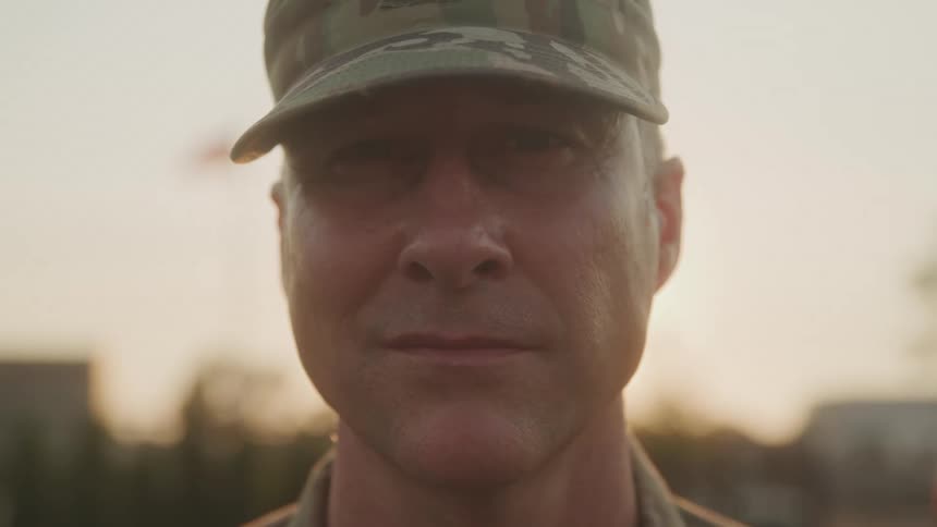A close up clip of a soldier