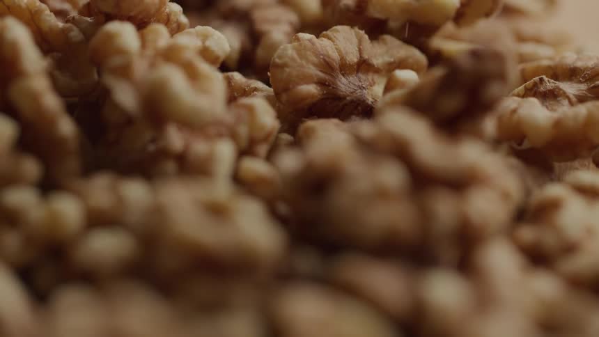 Closeup of walnuts in a pile