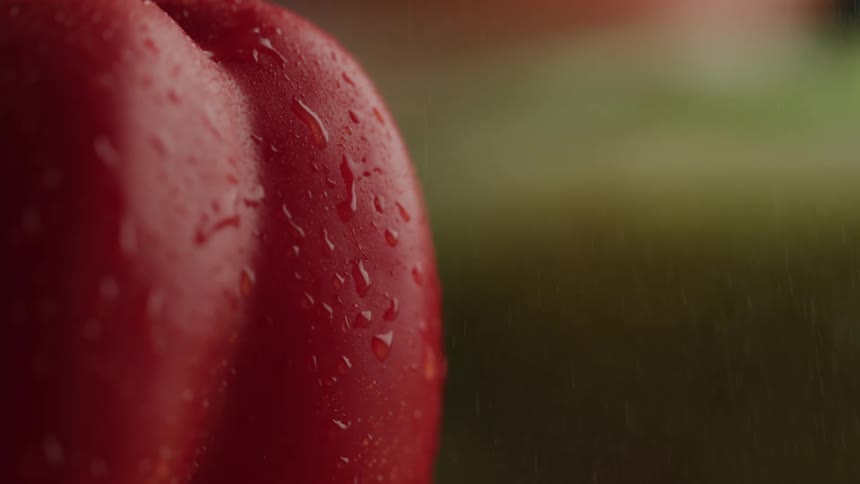Extreme close of freshly washed red bell pepper