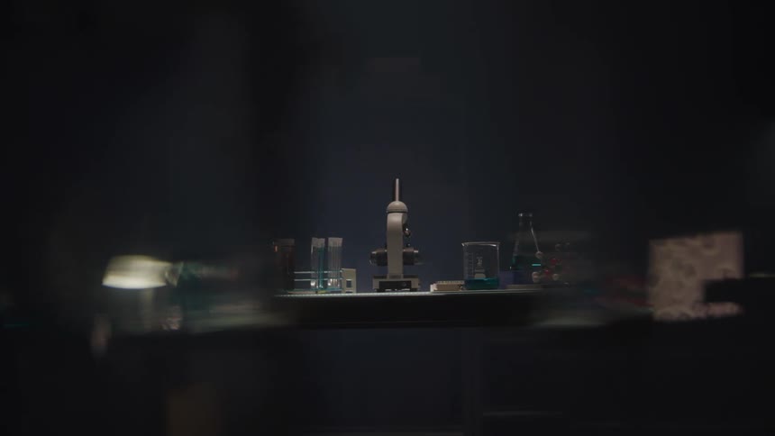 Desk with laboratory items