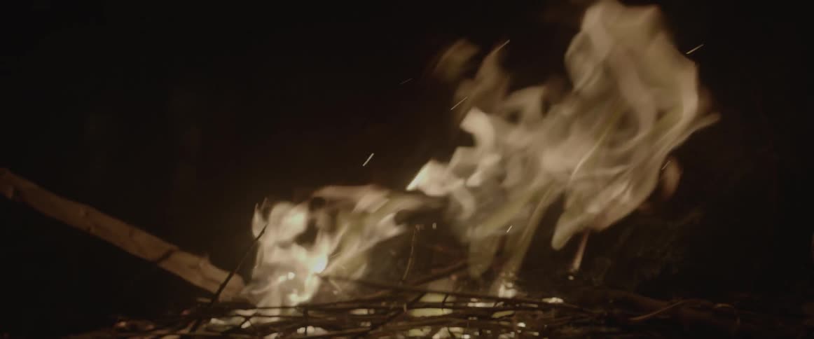 A fire is burning at night