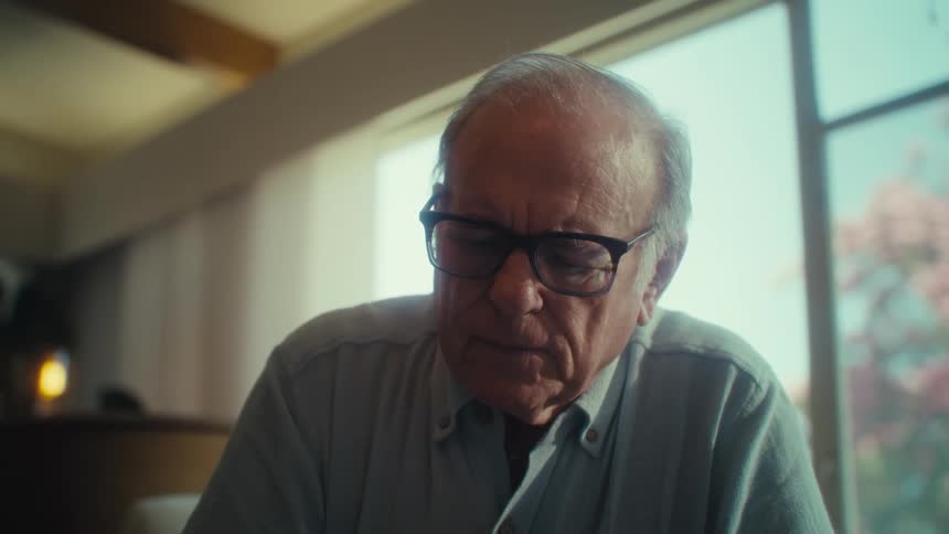 Elderly man reviews documents with highlighters on the table in a welllit room
