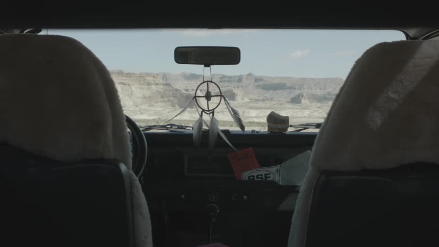 View of a canyon from inside a car