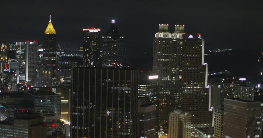 Aerial view of a very large city at night
