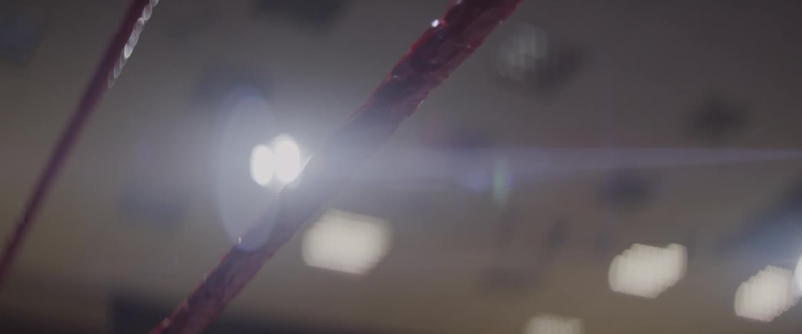 Light shines off the ropes of a ring