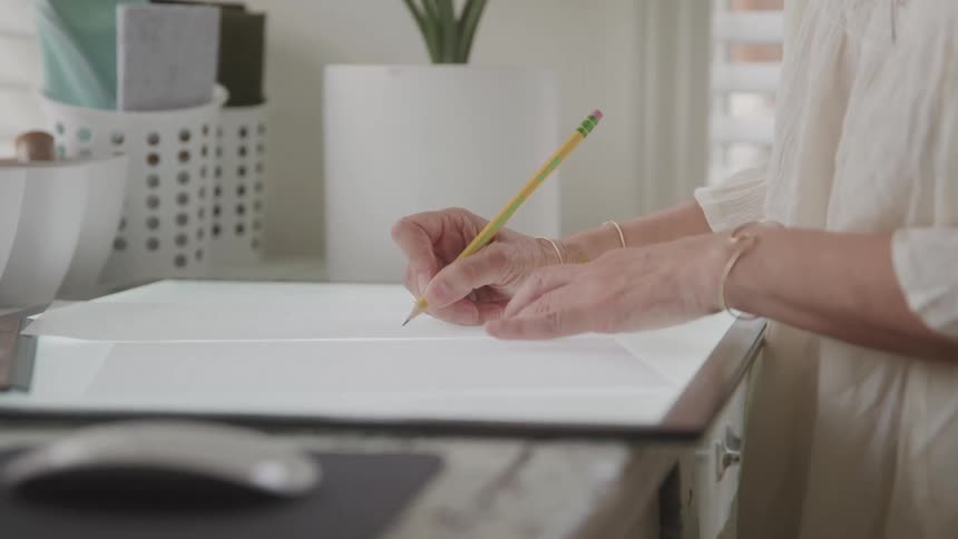 Person with a pencil writing on a white sheet