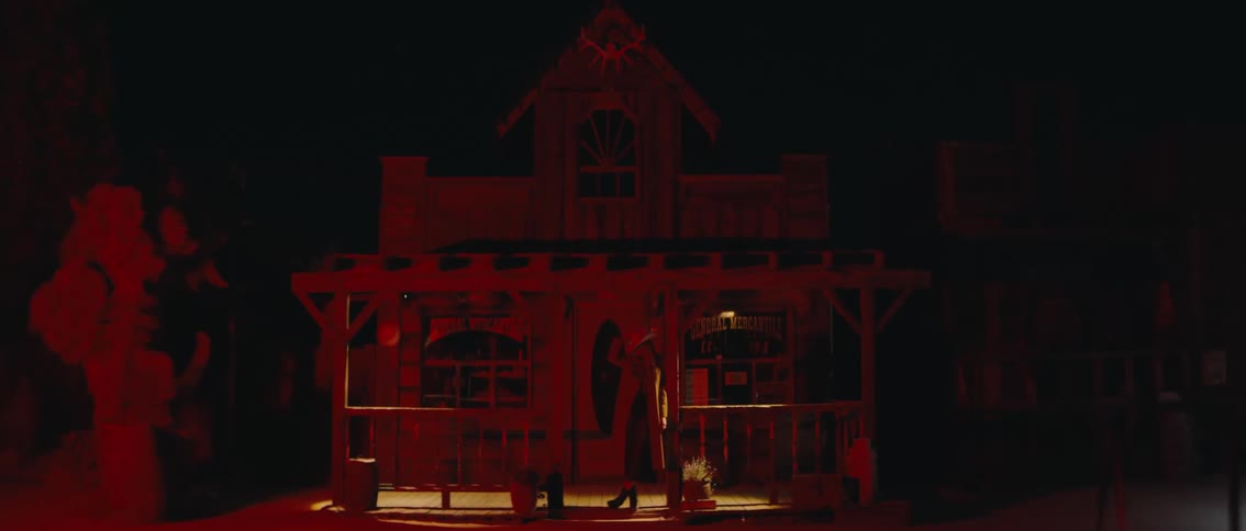 Woman in a hat in a western house at night