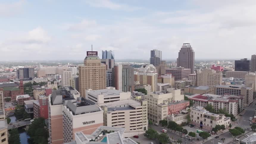 Aerial panorama of urban buildings in a metropolis on a cloudy day
