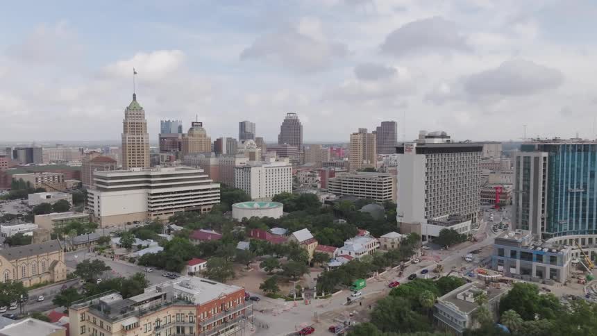 Aerial panorama of a metropolis on a cloudy day