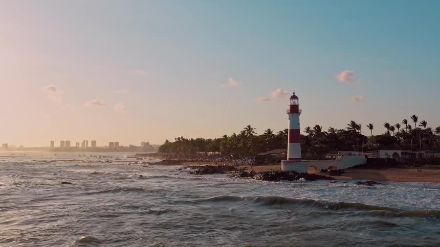 Landscape of a lighthouse on a tropical beach