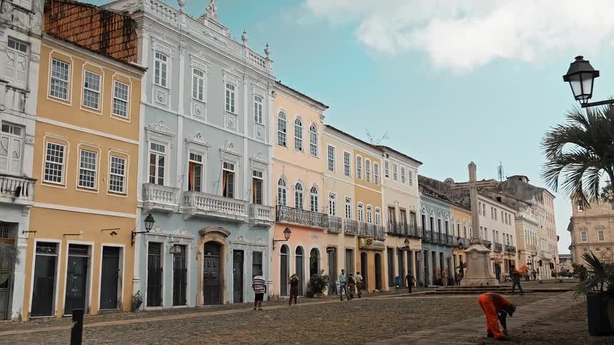 Cobblestone street with buildings with classical architecture