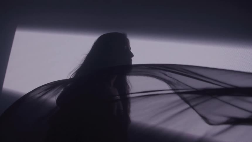 Silhouette of a woman in a lowlight interior space