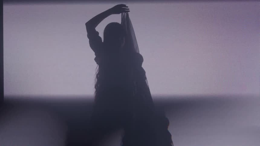 Silhouette of a woman in a dress dancing