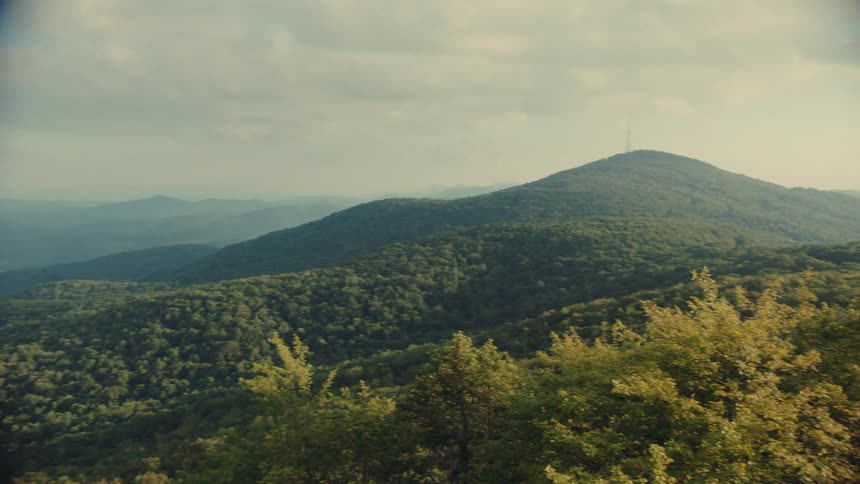 Landscape of wooded mountains
