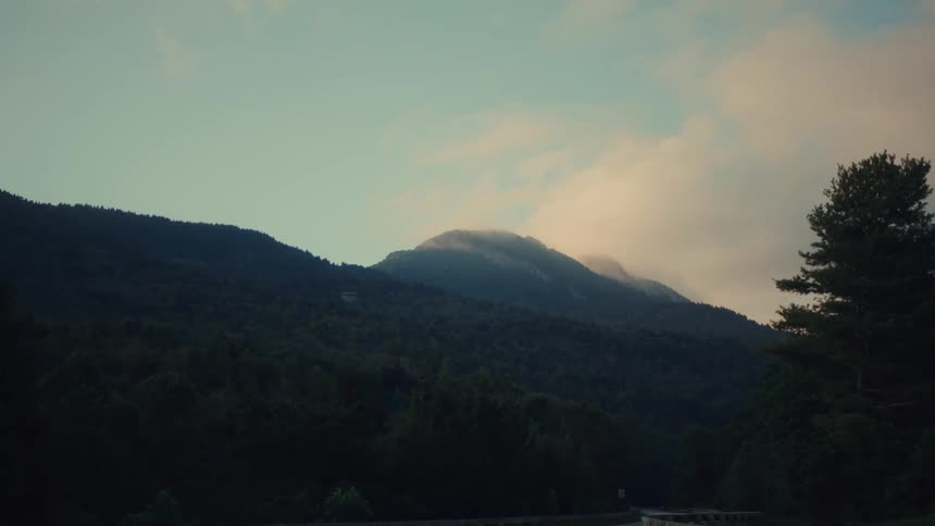 Landscape of wooded mountains