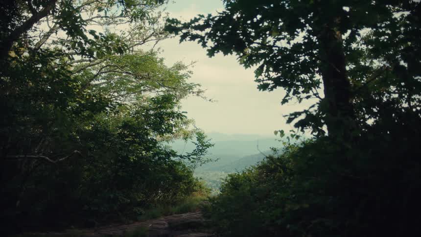 Trail on a wooded mountain seen from above during the day