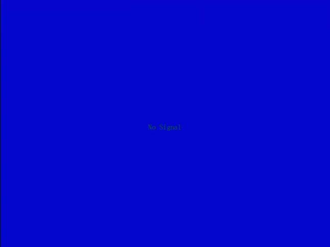 Multicolored tv static fills the screen with dense visual noise that stops and displays a blue screen