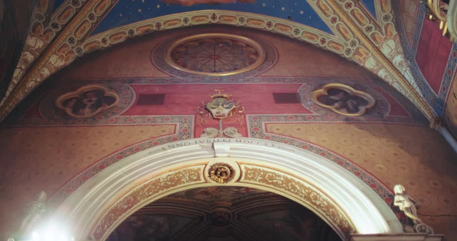 Interior architecture of a classical church with artistic components