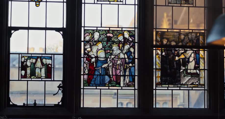 Birds fly outside the church