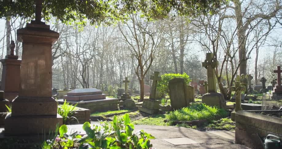 Garden with tombs in a cemetery