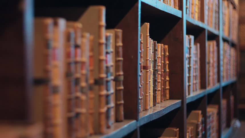 A shelf in a library filled with books