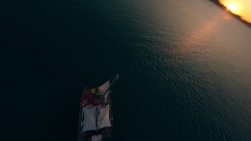 Aerial panorama of a sailing boat