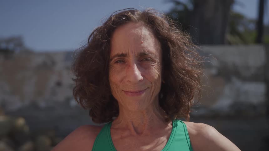 The wind blows the womans hair