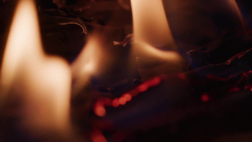 A close up of things burning in a fire