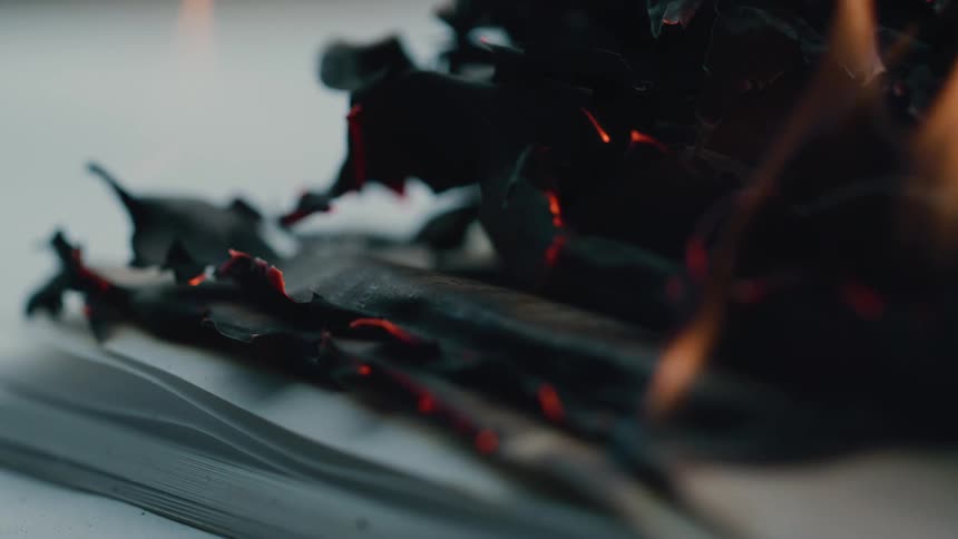 Close up of pages of a book on a fire