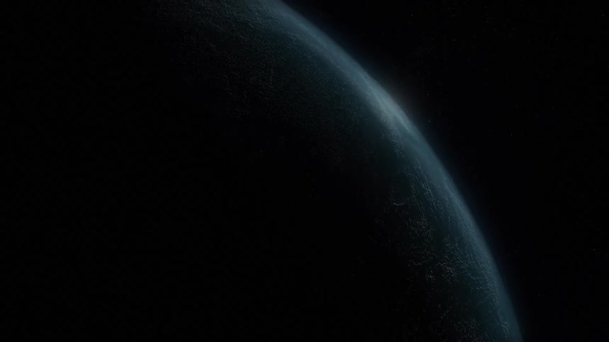Planets curvature emerges from darkness with a delicate blue glow