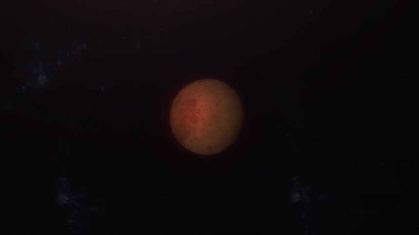 The planet is floating in dark space