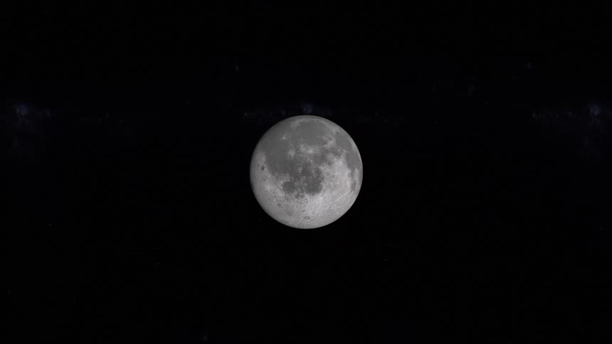 The moon is illuminated in space