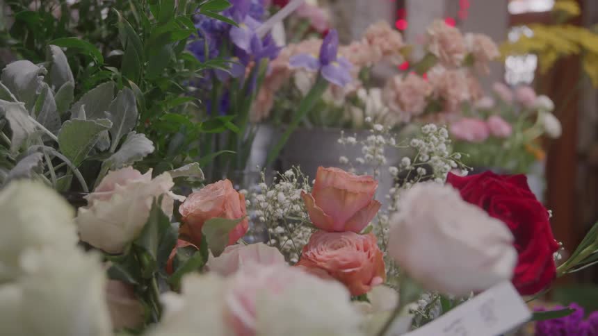 Assorted colorful flowers in a flower shop