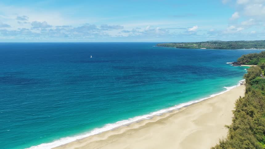 Aerial landscape of an archipelago with a turquoise blue beach